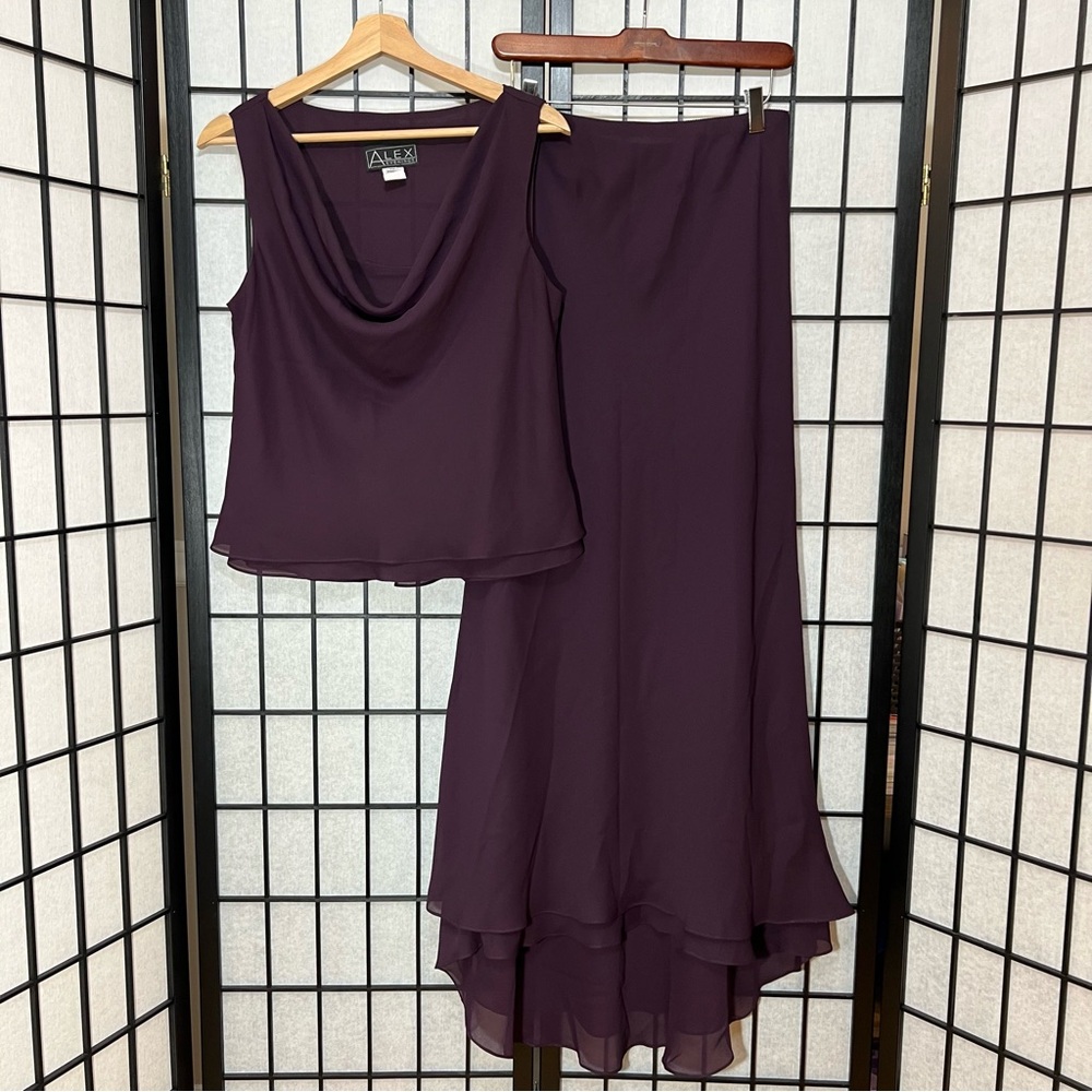 Alex Evenings Purple Skirt Set Sleeveless Top